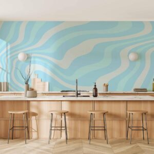 Papier peint - Composition in Blues and Whites - Harmonious Abstract Waves in a Cool Color Tone