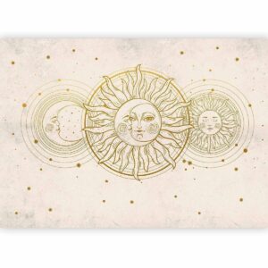 Papier peint - Golden Sun and Moon - Artistic Illustration in Retro Style