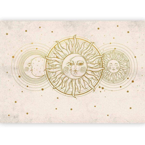 Papier peint - Golden Sun and Moon - Artistic Illustration in Retro Style