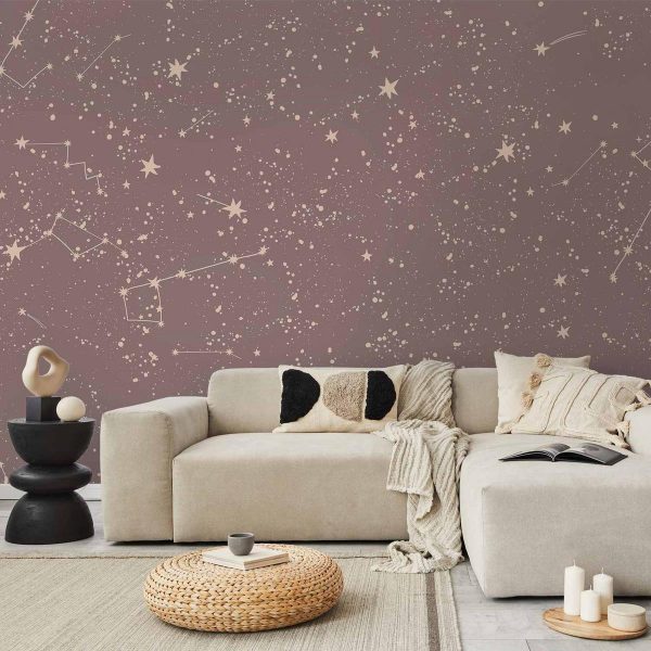 Papier peint - Night Sky - Artistic Constellations and Stars in Pastel Shades Papier peint - Night Sky - Artistic Constellations and Stars in Pastel Shades
