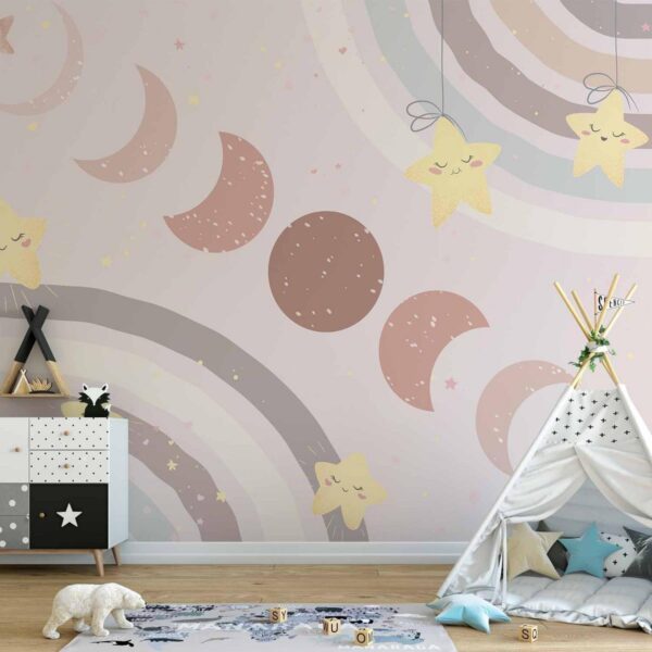 Papier peint - Phases of the Moon Among Stars and Rainbows Papier peint - Phases of the Moon Among Stars and Rainbows