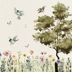 Papier peint - Spring Meadow - a Clearing With Flowers Painted in Watercolours