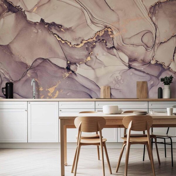 Papier peint - Watercolour Abstraction - Powder Pink Marble With Gold Accents Papier peint - Watercolour Abstraction - Powder Pink Marble With Gold Accents