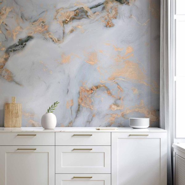 Papier peint - White Stone - Elegant Marble With Golden Highlights Papier peint - White Stone - Elegant Marble With Golden Highlights