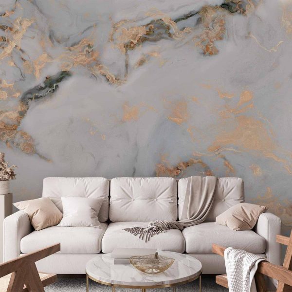 Papier peint - White Stone - Elegant Marble With Golden Highlights