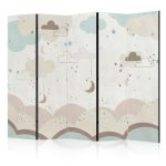 Paravent - Cloudy Night Sky - Moons in Browns and Beiges Amid Numerous Clouds and Stars on a Light Background