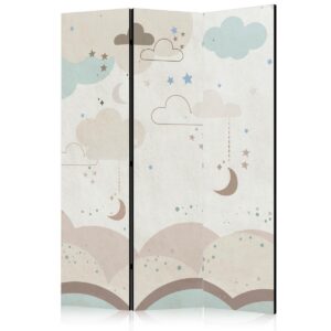 Paravent - Cloudy Night Sky - Moons in Browns and Beiges Amid Numerous Clouds and Stars on a Light Background