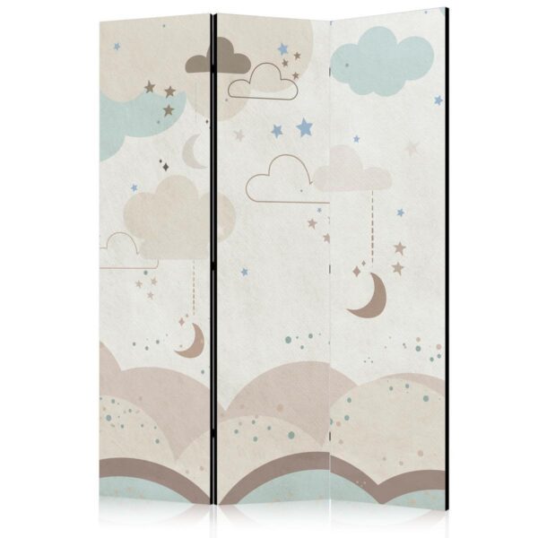 Paravent - Cloudy Night Sky - Moons in Browns and Beiges Amid Numerous Clouds and Stars on a Light Background Paravent - Cloudy Night Sky - Moons in Browns and Beiges Amid Numerous Clouds and Stars on a Light Background