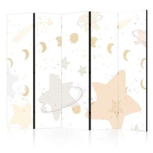 Paravent - Fairy-Tale Galaxy - Moon Phases in Shades of Yellow Among Stars in Beige and Ash Colors with Stardust