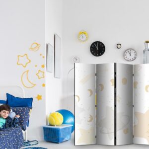Paravent - Fairy-Tale Galaxy - Moon Phases in Shades of Yellow Among Stars in Beige and Ash Colors with Stardust
