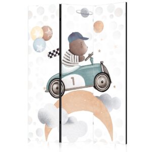 Paravent - Galactic Races - Bear Participating in Car Races Among Planets - Clouds - and Stars in Pastel Hues