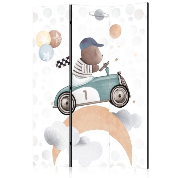 Paravent - Galactic Races - Bear Participating in Car Races Among Planets - Clouds - and Stars in Pastel Hues Paravent - Galactic Races - Bear Participating in Car Races Among Planets - Clouds - and Stars in Pastel Hues