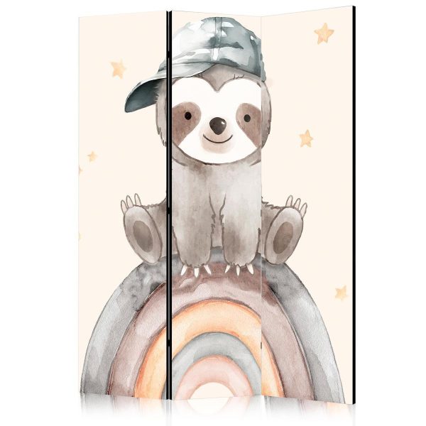 Paravent - Happy Sloth - Sloth in Muted Colors - Wearing a Cap - Sitting on a Rainbow Among the Stars Paravent - Happy Sloth - Sloth in Muted Colors - Wearing a Cap - Sitting on a Rainbow Among the Stars