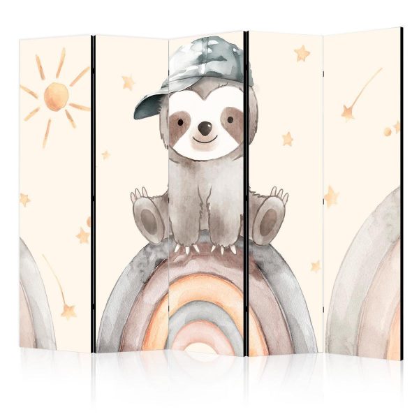 Paravent - Happy Sloth - Sloth in Muted Colors - Wearing a Cap - Sitting on a Rainbow Among the Stars Paravent - Happy Sloth - Sloth in Muted Colors - Wearing a Cap - Sitting on a Rainbow Among the Stars