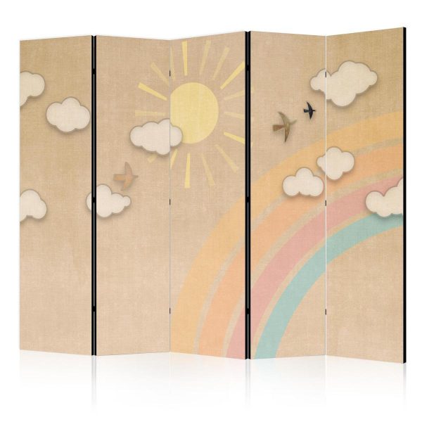 Paravent - Holiday Sky - A Rainbow on a Sunny Day and Flying Birds Paravent - Holiday Sky - A Rainbow on a Sunny Day and Flying Birds