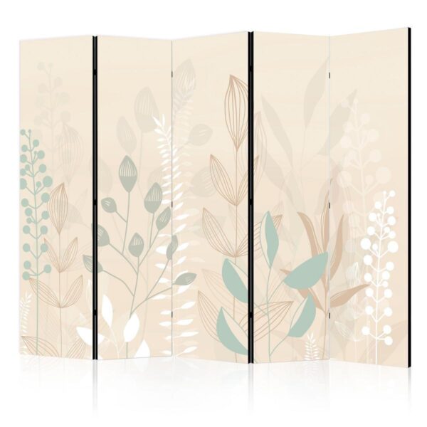 Paravent - Morning in the Meadow - Various Pastel Plants on a Beige Background Paravent - Morning in the Meadow - Various Pastel Plants on a Beige Background