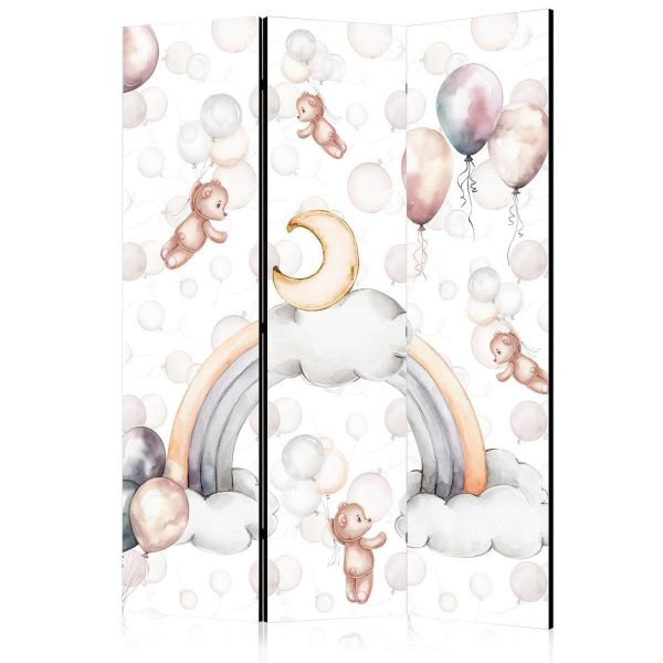 Paravent - Plush Bears with Balloons - Flying Light-Brown Bears Among Balloons - Clouds - and Rainbows in Subdued - Pastel Hues Paravent - Plush Bears with Balloons - Flying Light-Brown Bears Among Balloons - Clouds - and Rainbows in Subdued - Pastel Hues