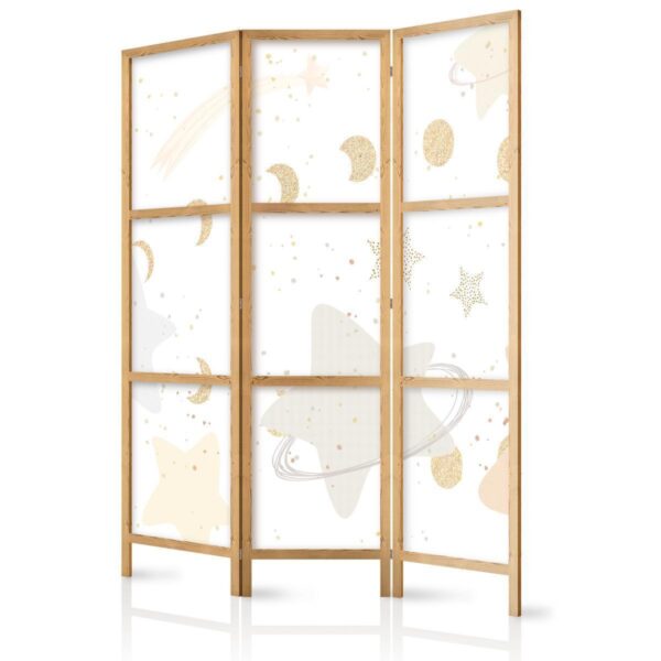 Paravent japonais - Fairy-Tale Galaxy - Moon Phases in Shades of Yellow Among Stars in Beige and Ash Colors with Stardust Paravent japonais - Fairy-Tale Galaxy - Moon Phases in Shades of Yellow Among Stars in Beige and Ash Colors with Stardust
