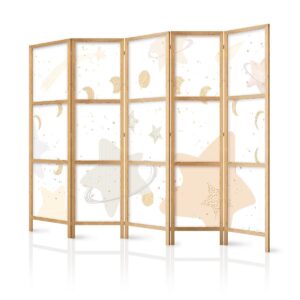 Paravent japonais - Fairy-Tale Galaxy - Moon phases in shades of yellow among stars in beige and ash colors with stardust