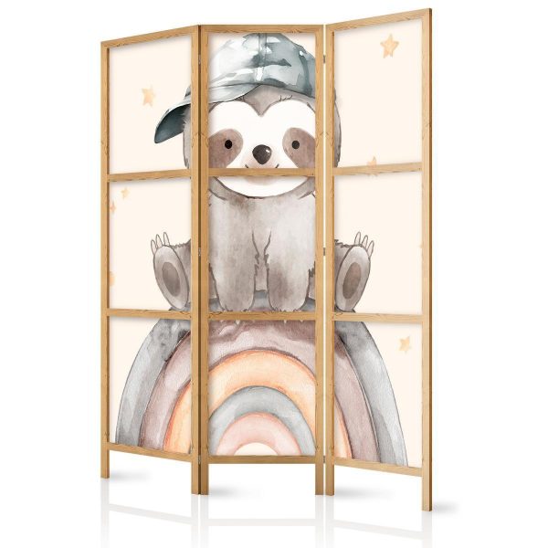 Paravent japonais - Happy Sloth - Sloth in muted colors - wearing a cap - sitting on a rainbow among the stars Paravent japonais - Happy Sloth - Sloth in muted colors - wearing a cap - sitting on a rainbow among the stars