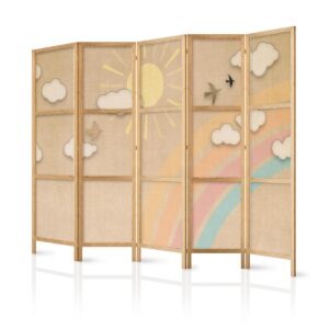 Paravent japonais - Holiday Sky - A rainbow on a sunny day and flying birds