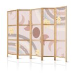 Paravent japonais - Joyful Sky - Yellow cheerful stars with a rainbow against the moon phases - in the sky colored light beige