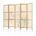 Paravent japonais - Morning in the Meadow - Various pastel plants on a beige background