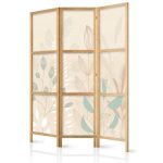 Paravent japonais - Morning in the Meadow - Various pastel plants on a beige background