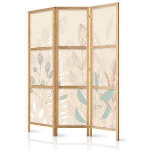 Paravent japonais - Morning in the Meadow - Various pastel plants on a beige background