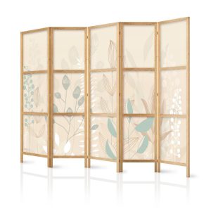 Paravent japonais - Morning in the Meadow - Various pastel plants on a beige background