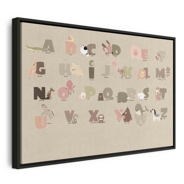 Tableau - Alphabet at the Zoo - Joyful Animals and Their Names on a Beige Background Tableau - Alphabet at the Zoo - Joyful Animals and Their Names on a Beige Background