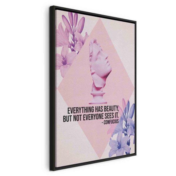 Tableau - Beauty in the Eyes - Inspirational Quote with Pink Bust and Flowers Tableau - Beauty in the Eyes - Inspirational Quote with Pink Bust and Flowers