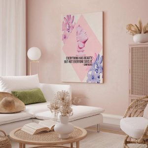 Tableau - Beauty in the Eyes - Inspirational Quote with Pink Bust and Flowers