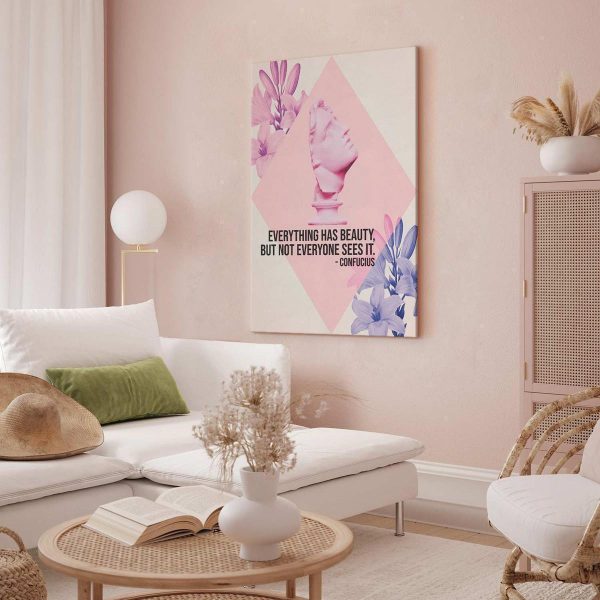 Tableau - Beauty in the Eyes - Inspirational Quote with Pink Bust and Flowers