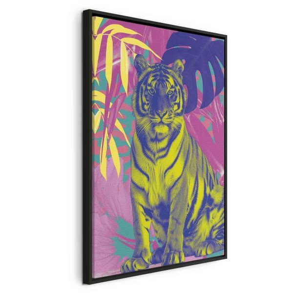 Tableau - Colorful Tiger - Intense Colors of a Tiger Surrounded by Tropical Plants Tableau - Colorful Tiger - Intense Colors of a Tiger Surrounded by Tropical Plants