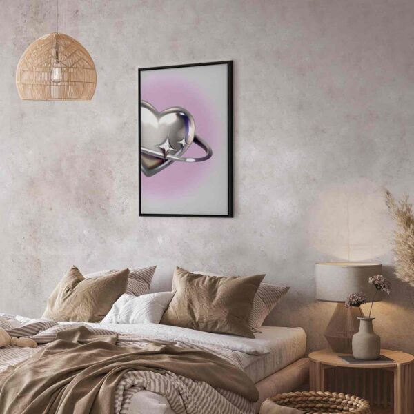 Tableau - Cosmic Heart - Silver Heart with a Ring on a Purple Background