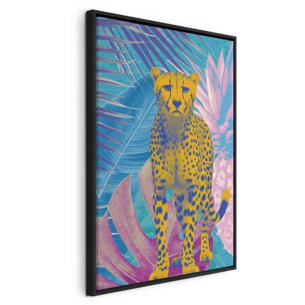 Tableau - Exotic Leopard - Colorful Portrait of a Cheetah Against Tropical Leaves Tableau - Exotic Leopard - Colorful Portrait of a Cheetah Against Tropical Leaves