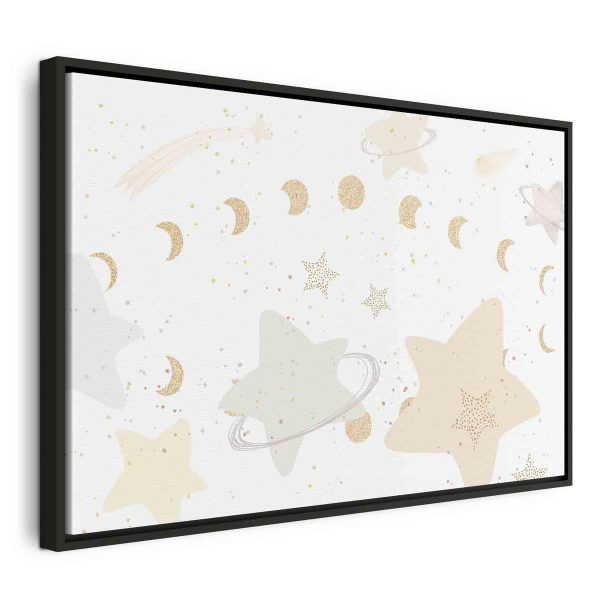 Tableau - Fairy-Tale Galaxy - Phases of the Moon in Yellow Tones Among Stars in Beige and Ash Colors with Stardust Tableau - Fairy-Tale Galaxy - Phases of the Moon in Yellow Tones Among Stars in Beige and Ash Colors with Stardust