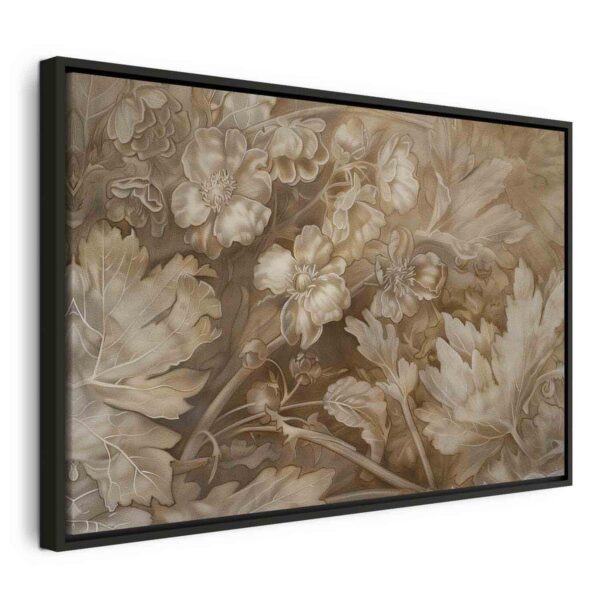 Tableau - Floral Ornaments Carved in Delicate Sepia and Brown Shades Tableau - Floral Ornaments Carved in Delicate Sepia and Brown Shades