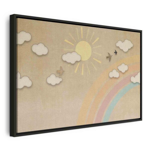 Tableau - Holiday Sky - Sunny Day with a Rainbow and Flying Birds Tableau - Holiday Sky - Sunny Day with a Rainbow and Flying Birds