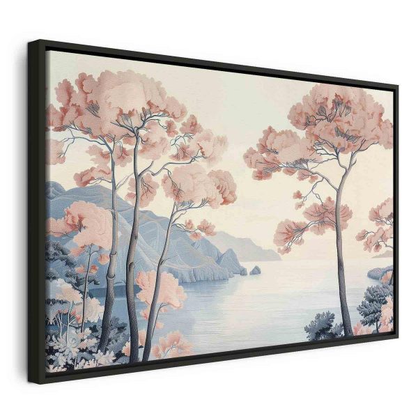 Tableau - Landscape with the Ocean Cliffs and Trees in Delicate Pink Shades Tableau - Landscape with the Ocean Cliffs and Trees in Delicate Pink Shades
