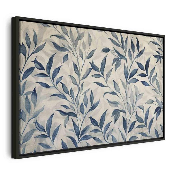 Tableau - Leaves in Blue Color Delicate Botanical Motif Tableau - Leaves in Blue Color Delicate Botanical Motif