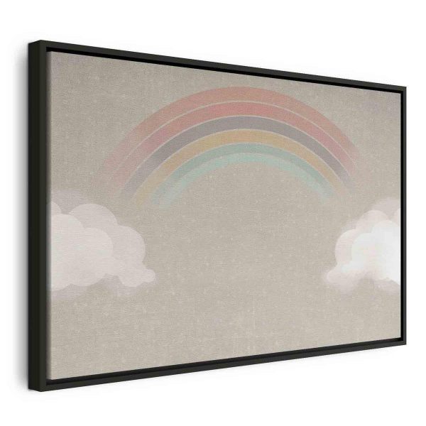 Tableau - Rainy June - Colorful Rainbow Emerging from Clouds on a Bright Background Tableau - Rainy June - Colorful Rainbow Emerging from Clouds on a Bright Background