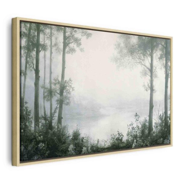 Tableau - Retro Landscape Grove Trees and Pond in Patinated Shades of Green Tableau - Retro Landscape Grove Trees and Pond in Patinated Shades of Green