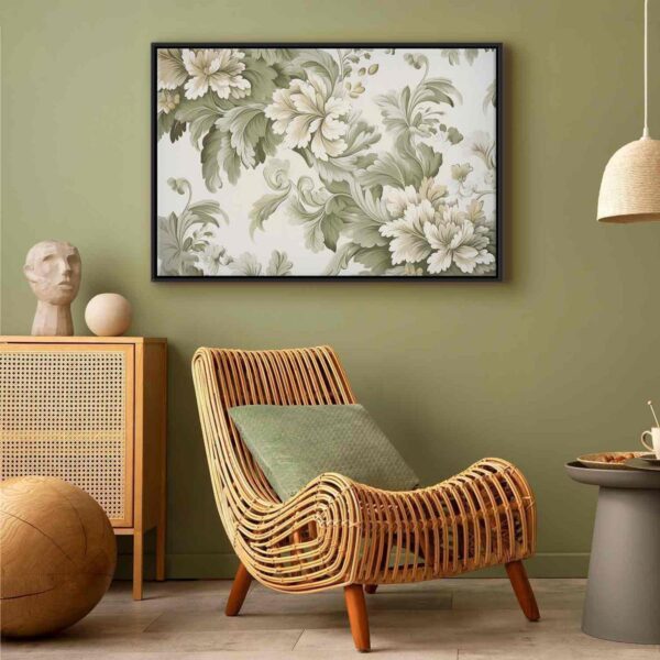 Tableau - Retro Vintage Flowers in Delicate Cream and Green Colors