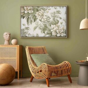 Tableau - Retro Vintage Flowers in Delicate Cream and Green Colors