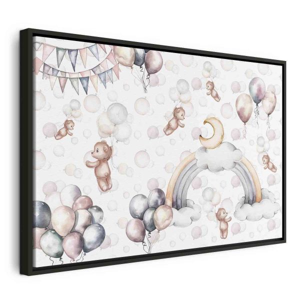 Tableau - Toy Bears with Balloons - Flying Plush Bears Among Balloons Clouds and Rainbows in Subtle Pastel Hues Tableau - Toy Bears with Balloons - Flying Plush Bears Among Balloons Clouds and Rainbows in Subtle Pastel Hues