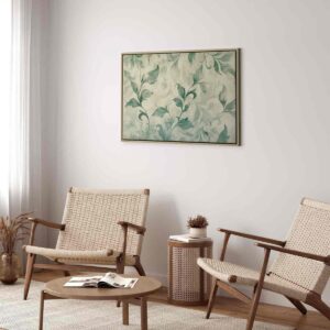 Tableau - Watercolor Botanical Motif Delicate Green-Beige Leaves