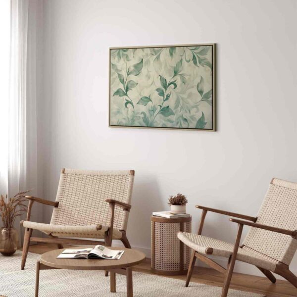 Tableau - Watercolor Botanical Motif Delicate Green-Beige Leaves