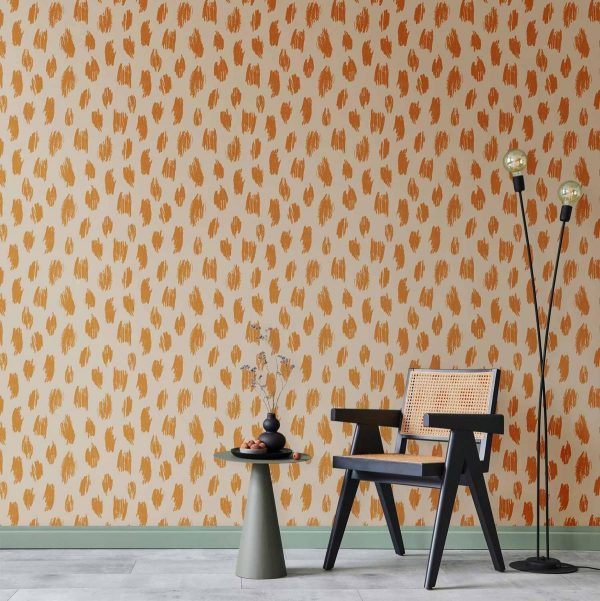 Tapisserie murale - Drawn Pattern in Dots and Spots - in shades of orange and ecru Tapisserie murale - Drawn Pattern in Dots and Spots - in shades of orange and ecru